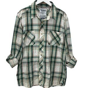 Levi's Mens Plaid Button Down Shirt Size XL Roll Tab Turquoise Green Cotton